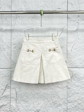 🚩steal Gucci Cream High-Waist Skort with Gold-Tone Horsebit Detail